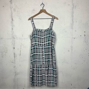 Bcbgmaxazria Plaid Ruffle Hem Button Sleeveless Dress